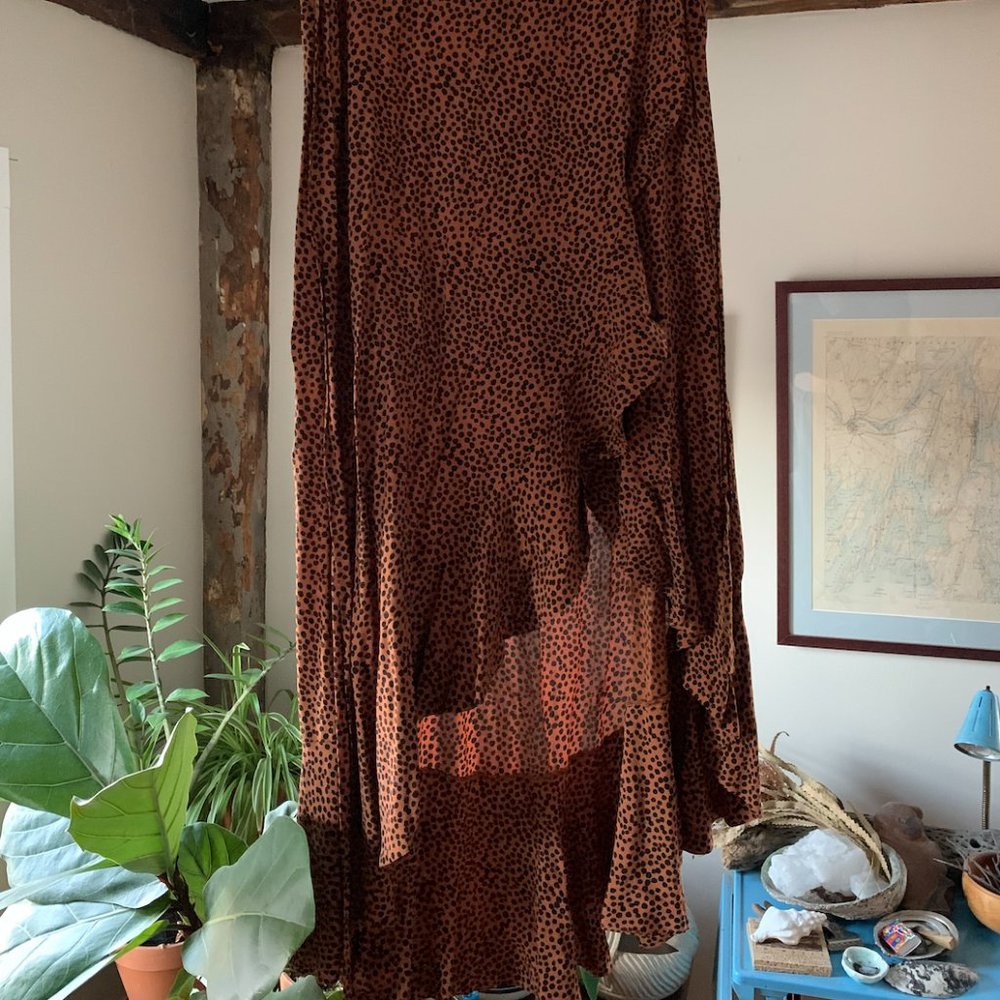 & Other Stories Maxi Wrap Ruffle Skirt Leopard Size 8